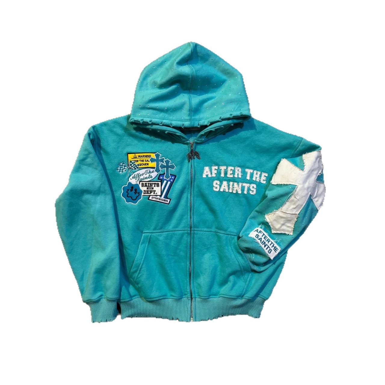 Distressed Cross Patch Zip Hoodie