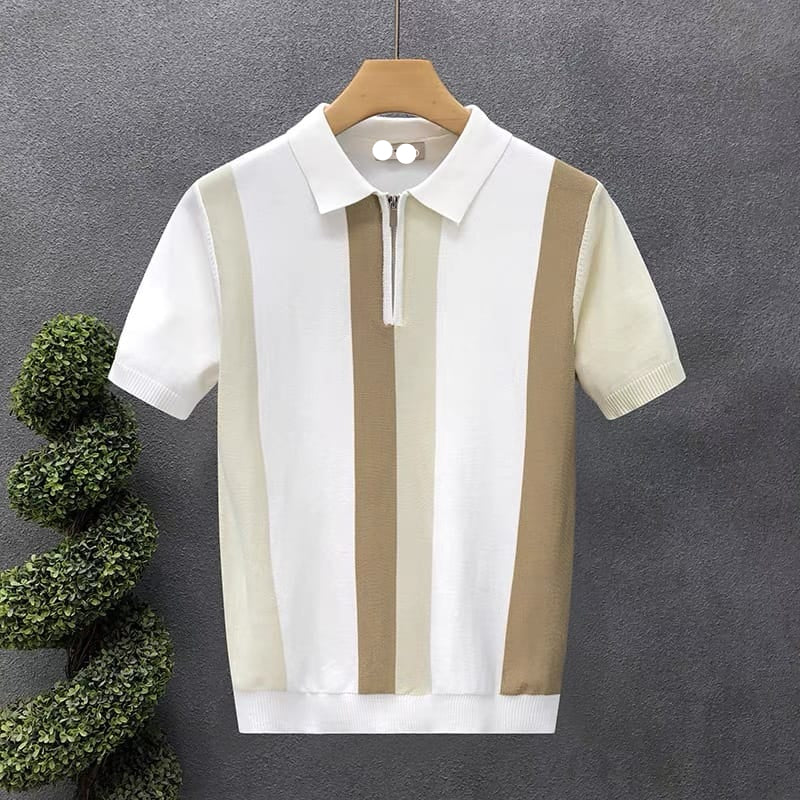 Color-Block Knit Zip Polo