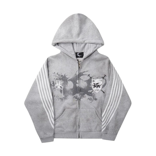 Crest Graphic Striped-Sleeve Hoodie