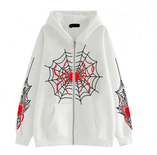 Spider Web Print Zip Hoodie