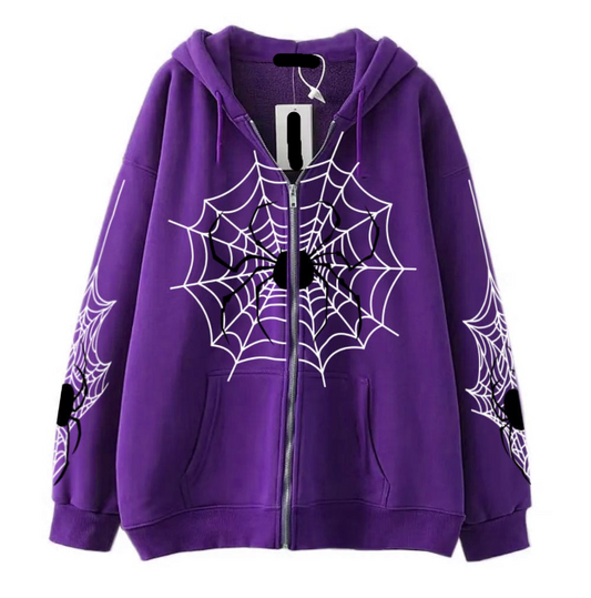 Spider Web Print Zip Hoodie