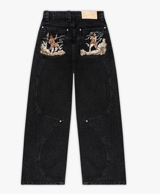 Curved-Seam Wide-Leg Jeans with Charm