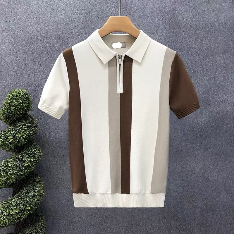Color-Block Knit Zip Polo