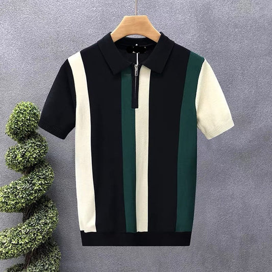 Color-Block Knit Zip Polo