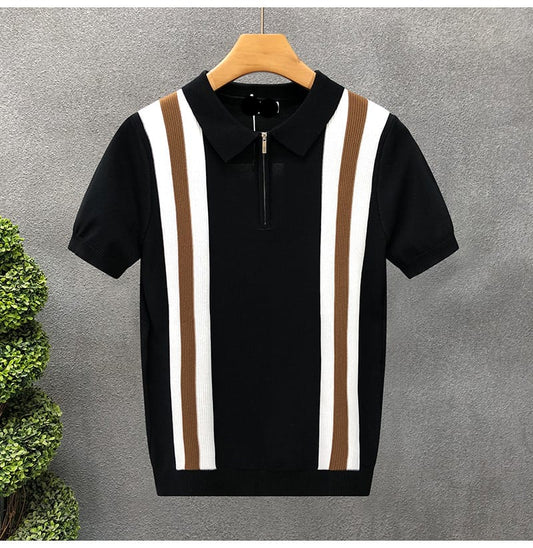 Color-Block Knit Zip Polo