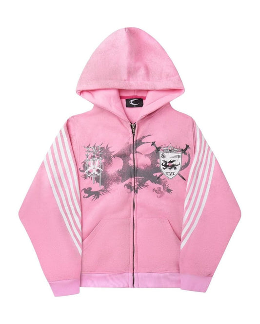 Crest Graphic Striped-Sleeve Hoodie