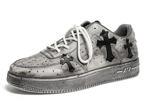 Distressed Cross Patch Low-Top Sneaker
