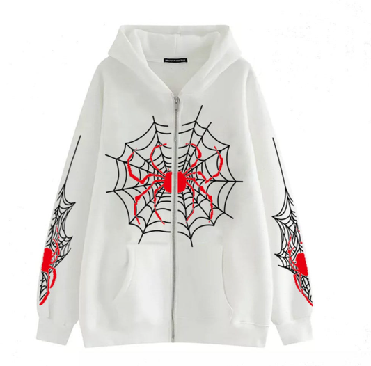 Spider Web Print Zip Hoodie