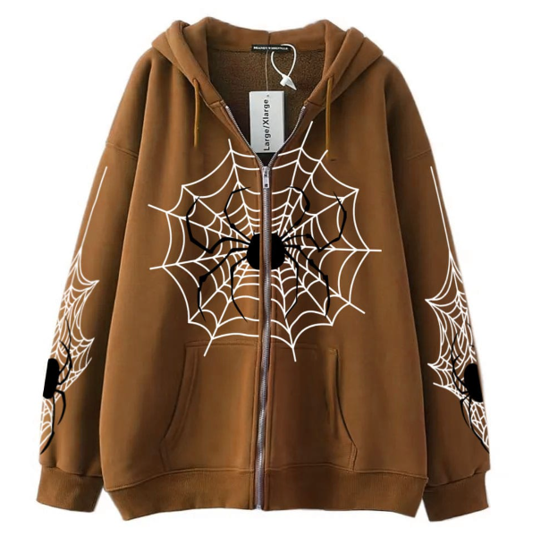 Spider Web Print Zip Hoodie