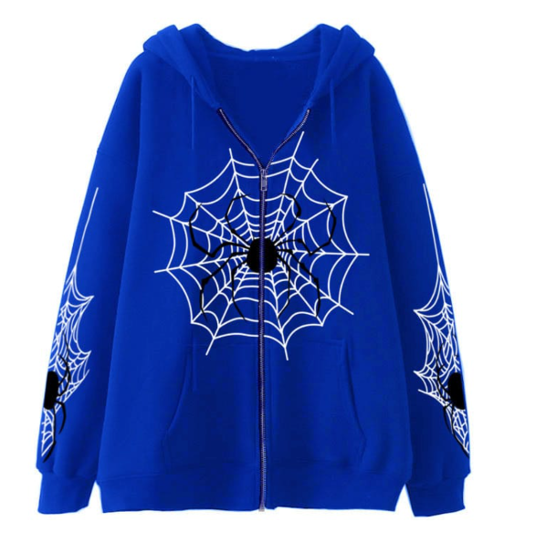 Spider Web Print Zip Hoodie