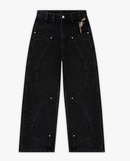 Curved-Seam Wide-Leg Jeans with Charm