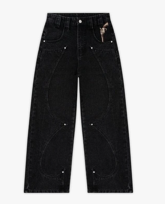 Curved-Seam Wide-Leg Jeans with Charm