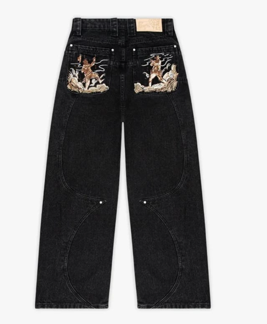 Curved-Seam Wide-Leg Jeans with Charm